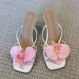 Elegant White and Pink Floral Women's Sandals